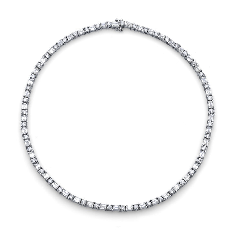 Platinum Emerald-Cut and Round Diamond Necklace