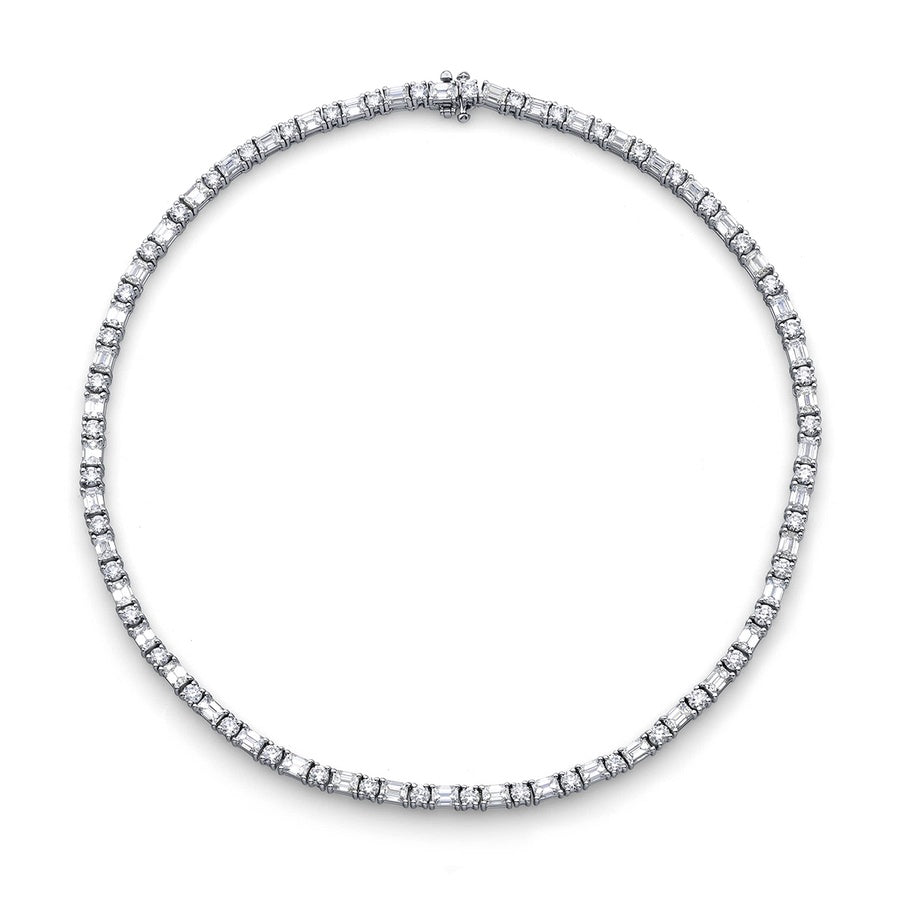 Platinum Emerald-Cut and Round Diamond Necklace