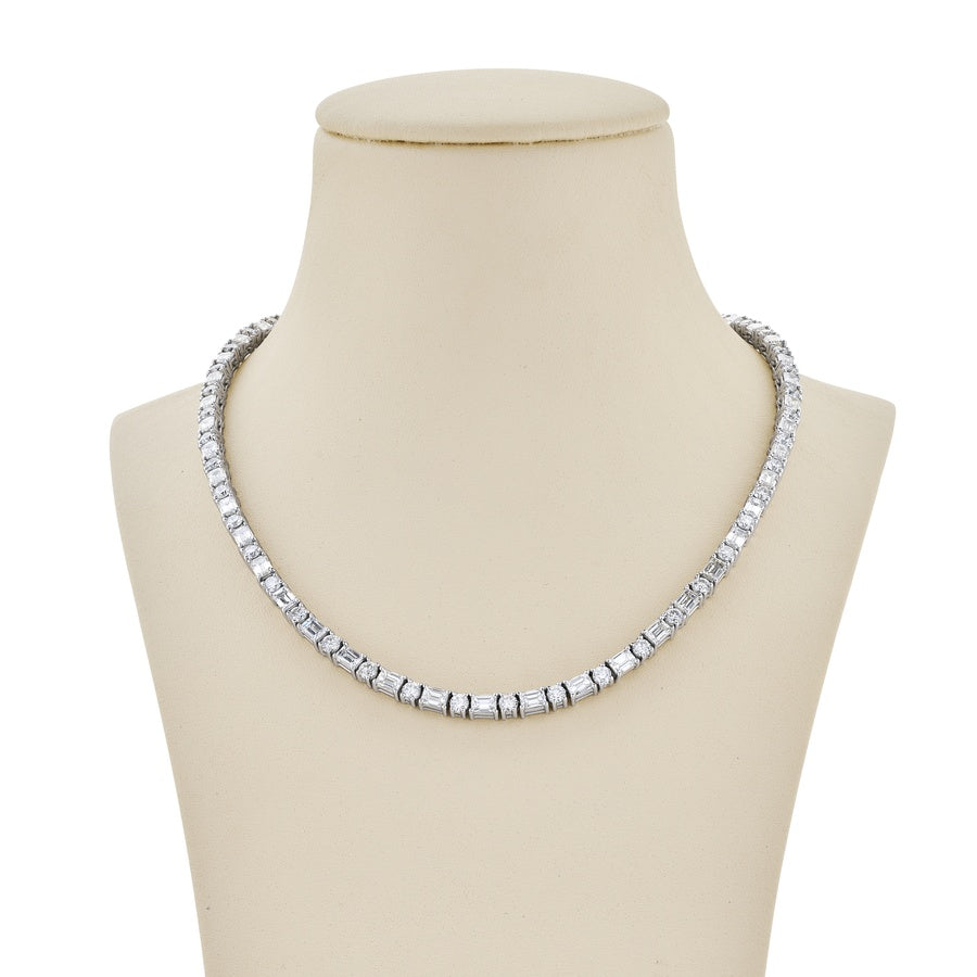 Platinum Emerald-Cut and Round Diamond Necklace