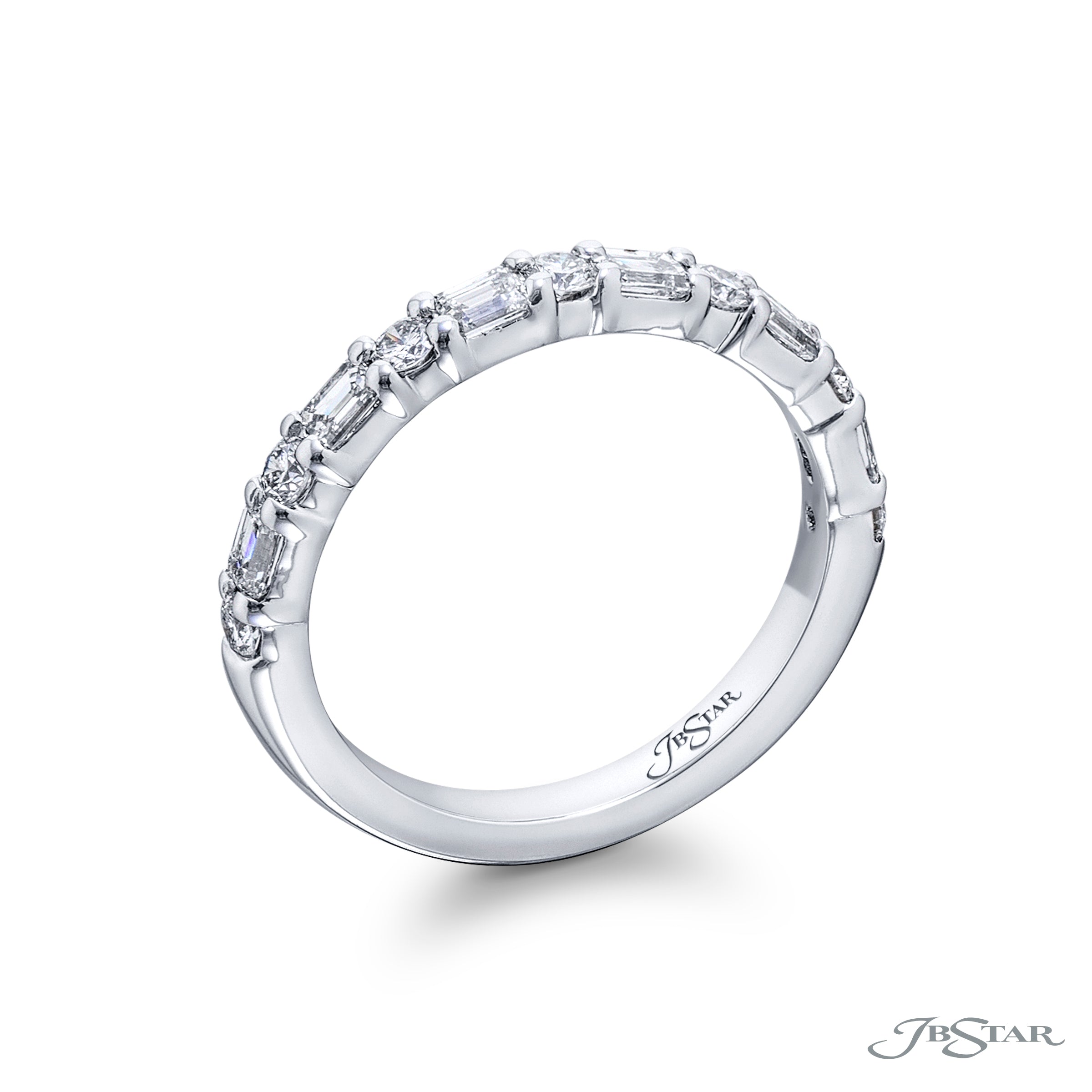 Emerald Cut and Round Diamond Band