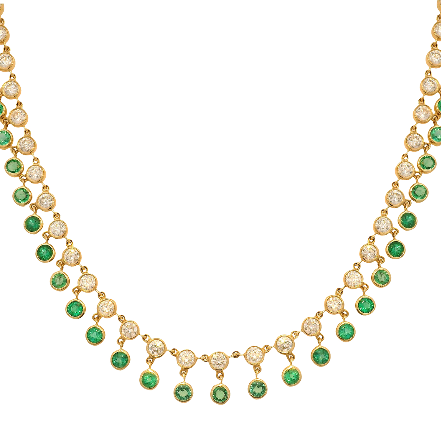 Diamond and Emerald Drop Collar Necklace on Double Cable Chain