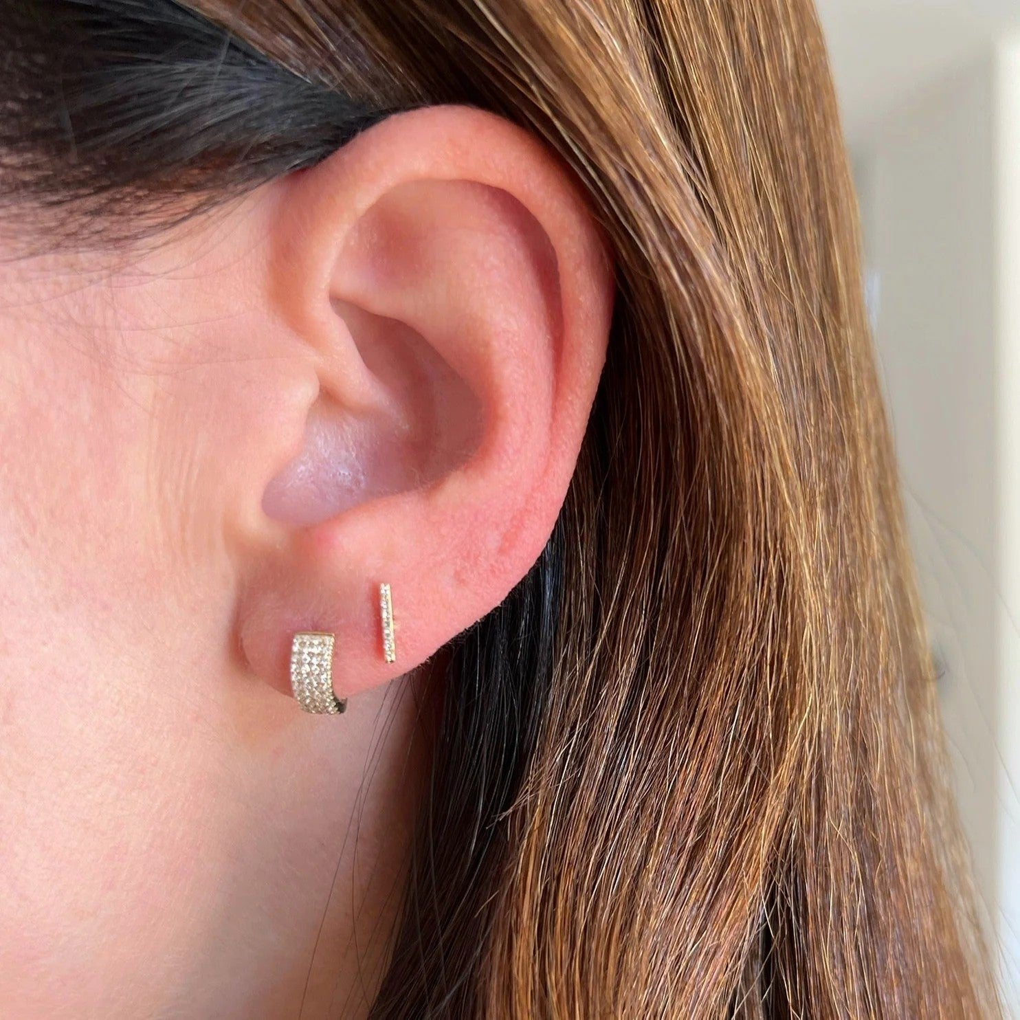 Diamond Bar Stud Earring