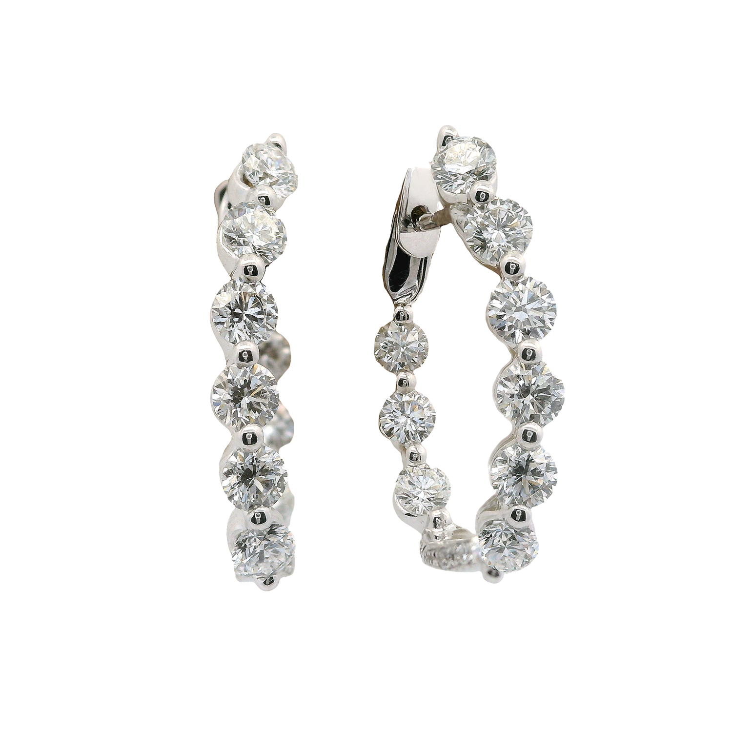 Inside-Outside Single Shared Prong Round Diamond Hoop Earrings