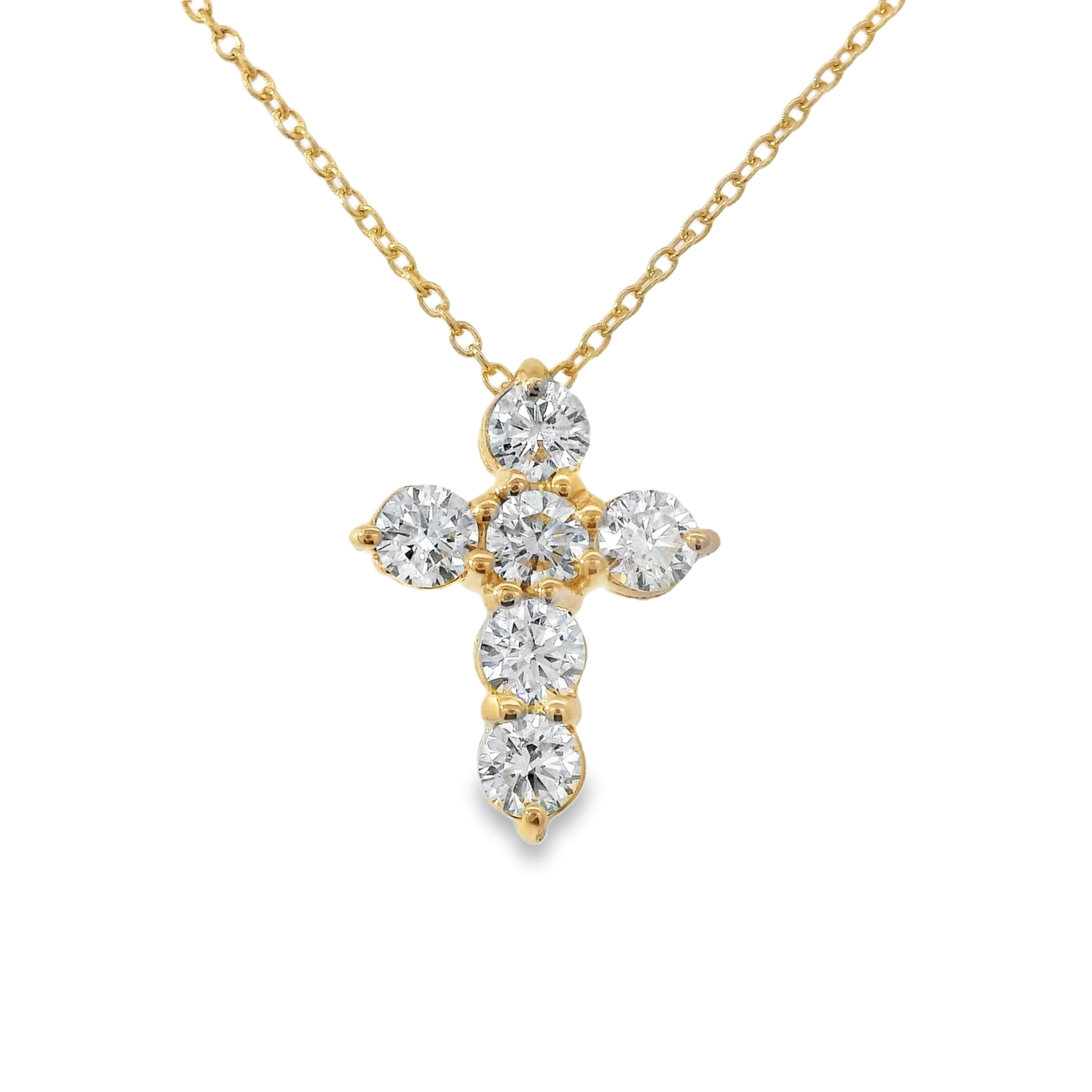 Shared Prong Round Diamond Cross Necklace