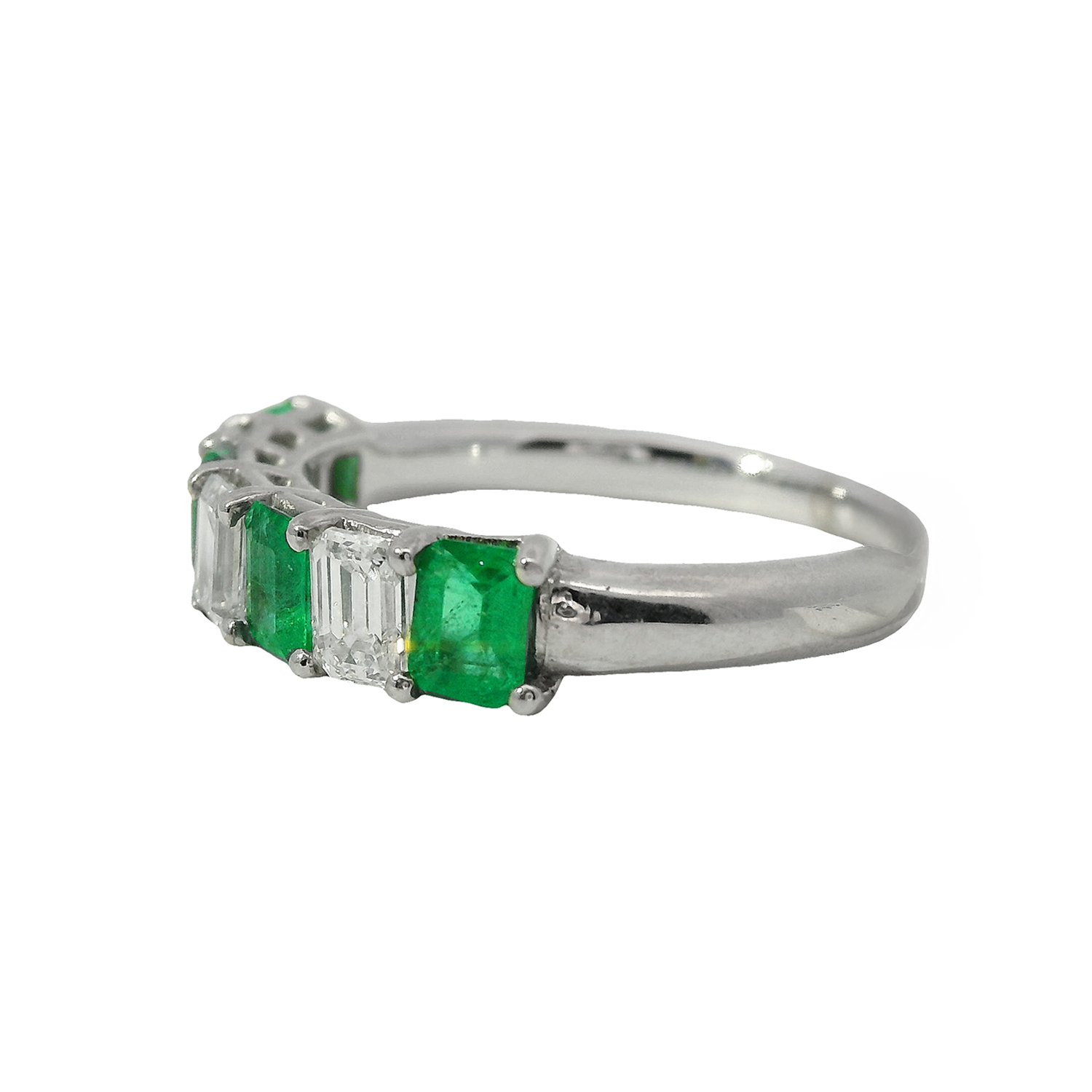 Alternating Emerald Cut Emerald and Diamond Band