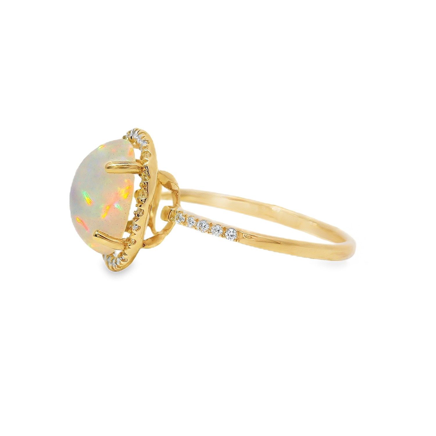 Oval Opal and Pave Diamond Halo Ring