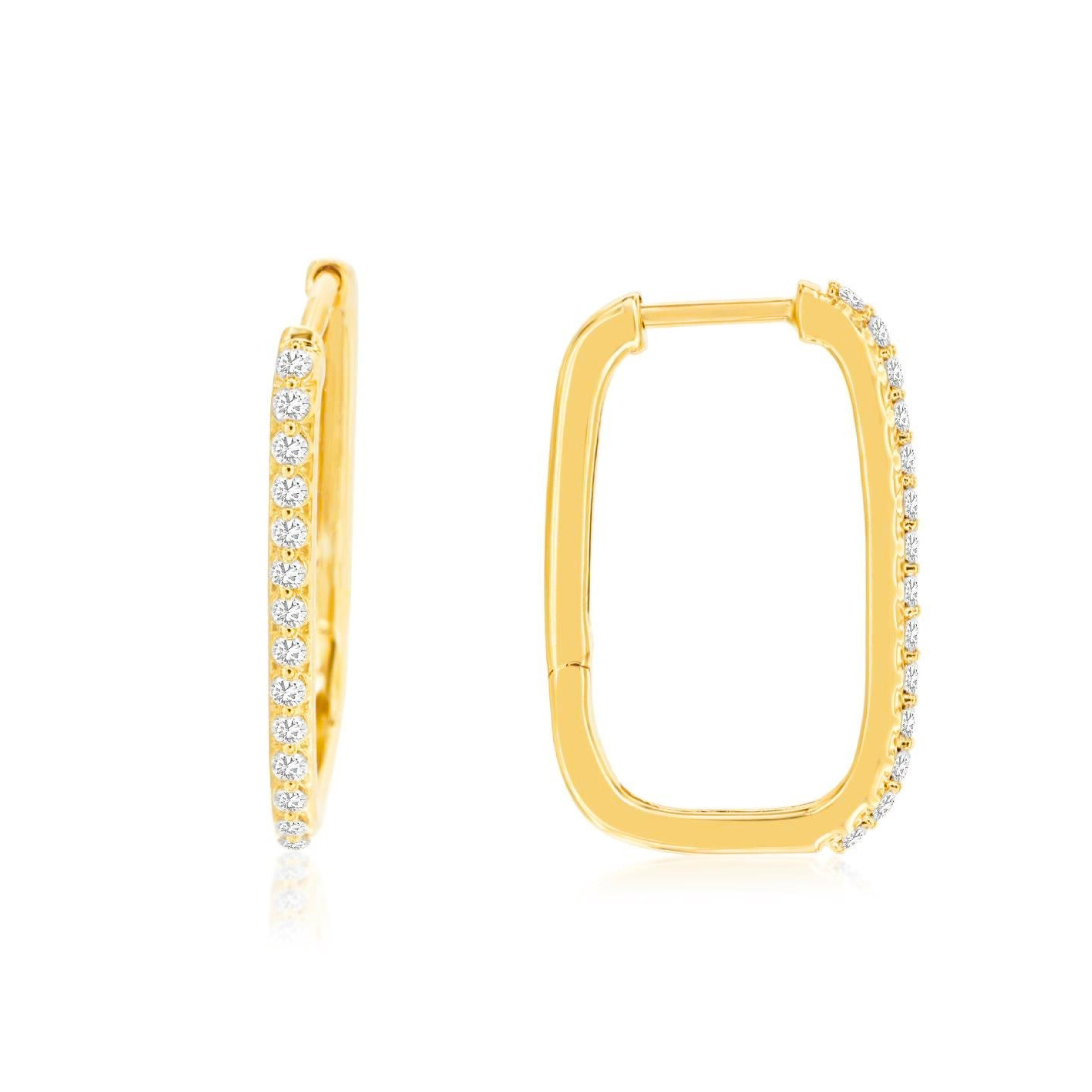 Pave Diamond Rectangular Hoop Earrings