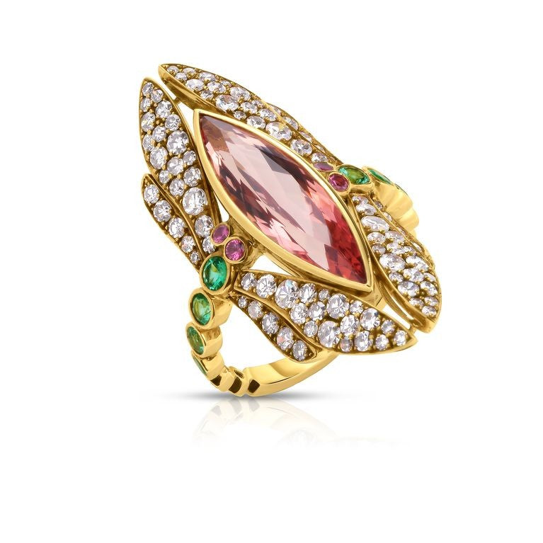 Marquise Imperial Topaz Ring with Diamonds and Paraiba