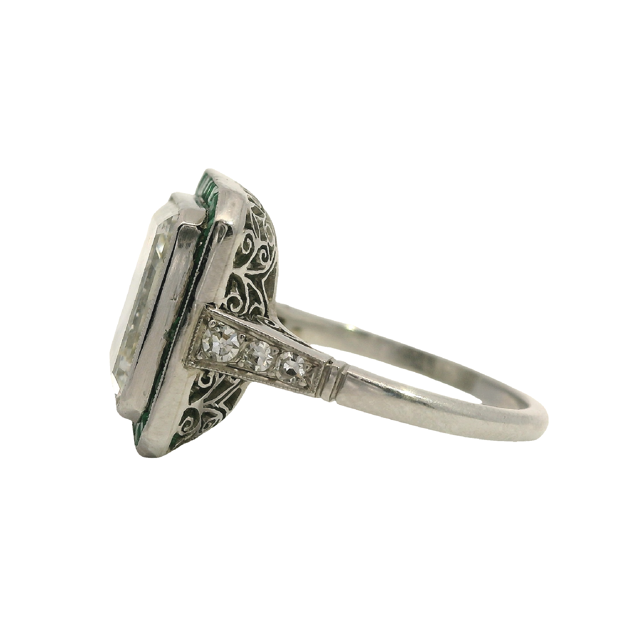 Vintage Octagon Solitaire Diamond Ring with Ruby Halo