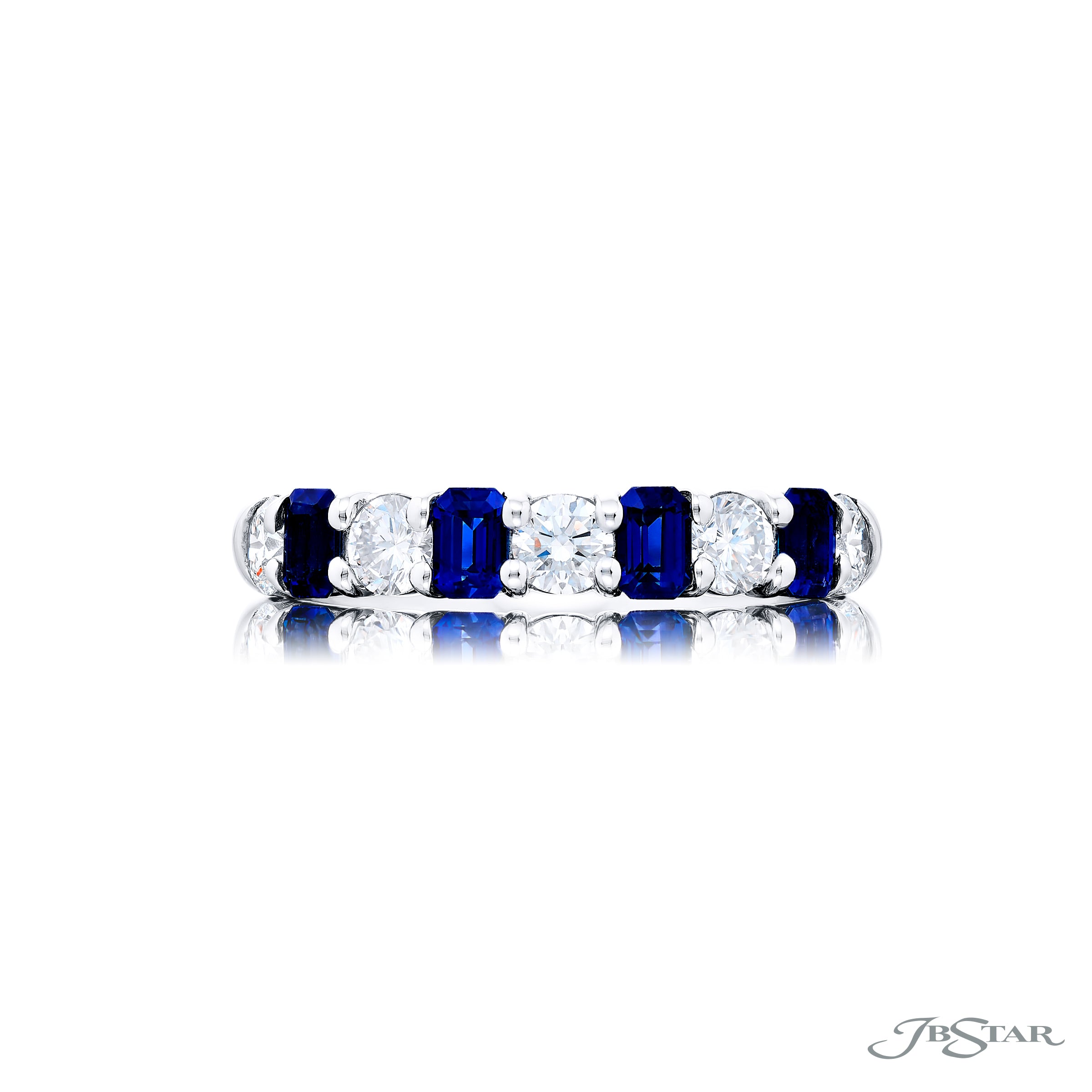 Emerald Cut Sapphire and Round Diamond Band