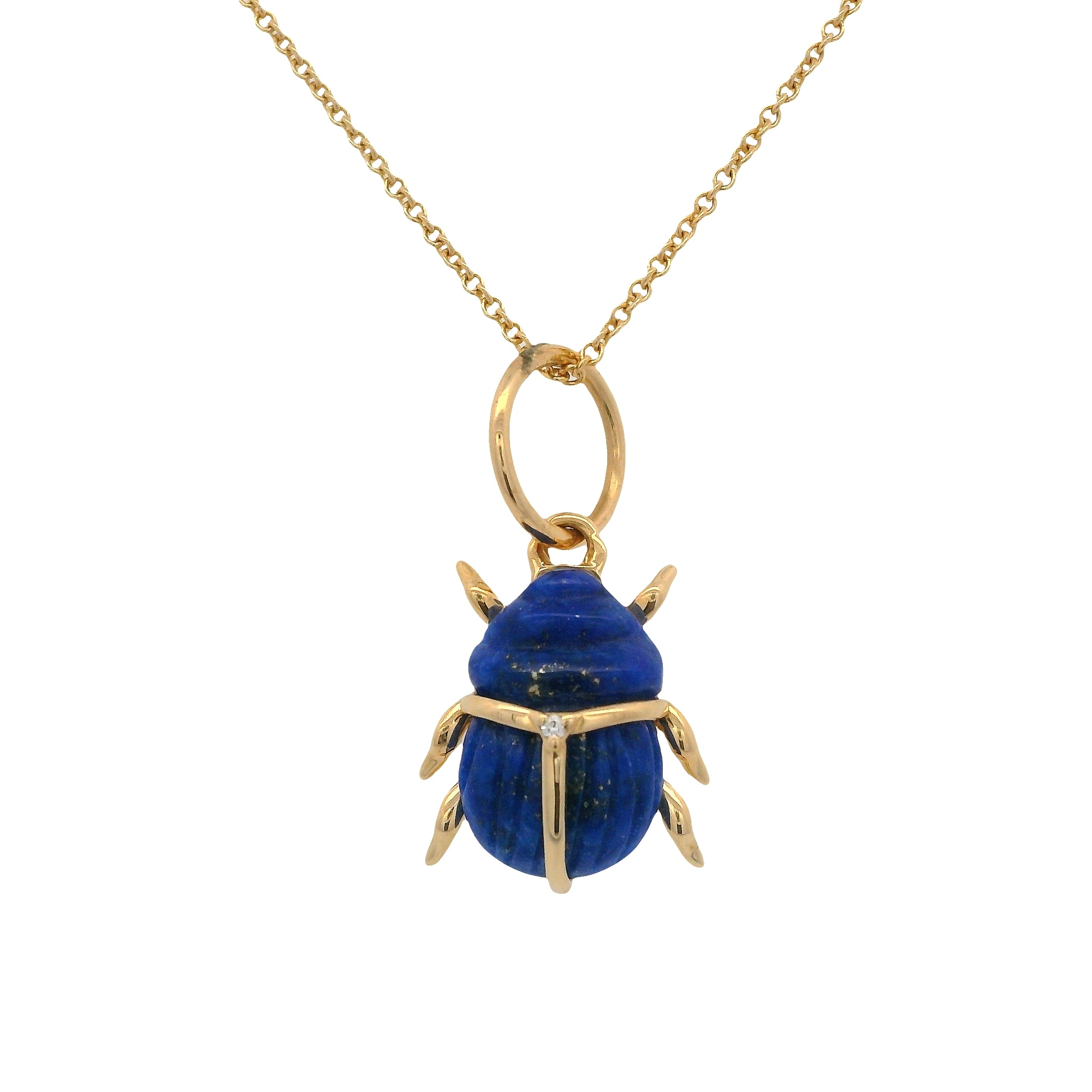 Solitaire Diamond Blue Lapis Beetle Pendant