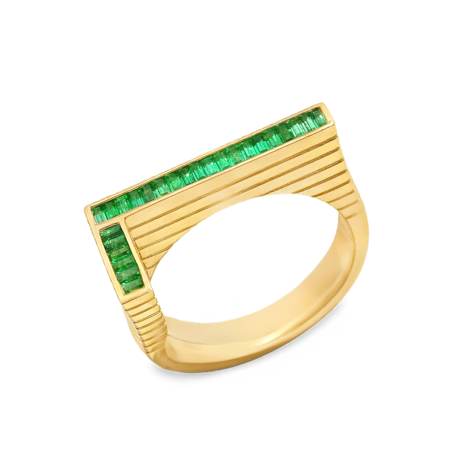 Grandsize Emerald-Encrusted "L" Initial Ring