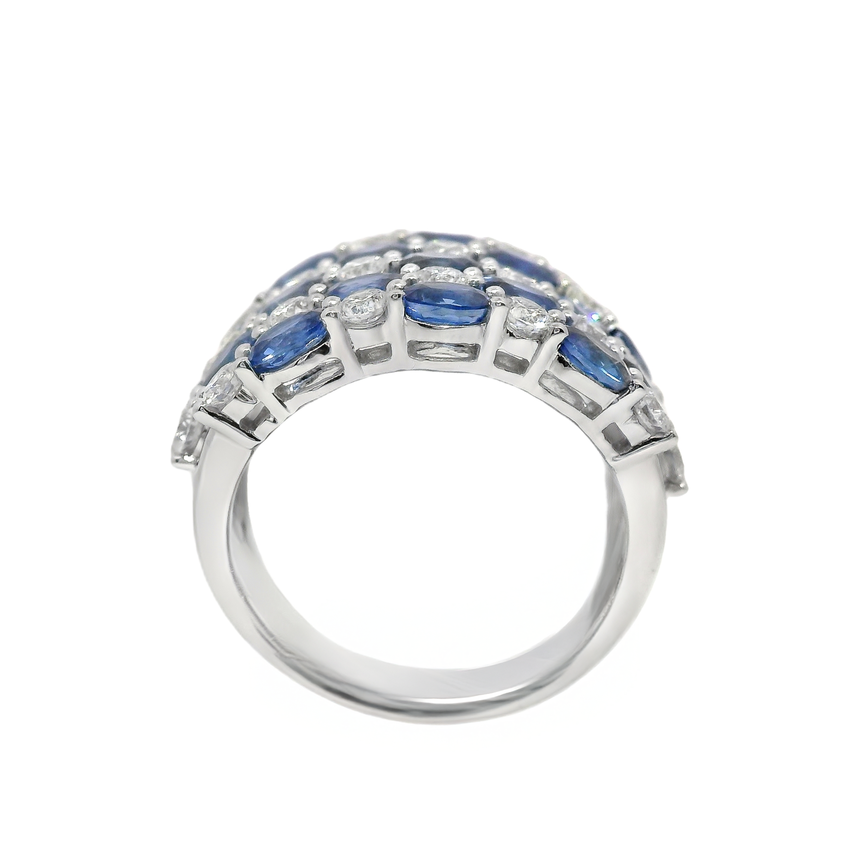 Alternating Oval Sapphire and Diamond Five-Row Band