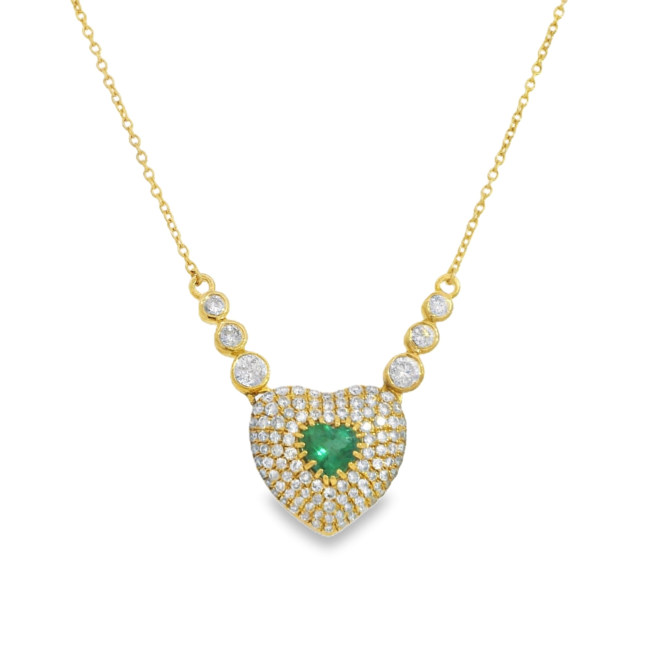 Pavé Diamond and Emerald Heart on Bezel Diamond Chain