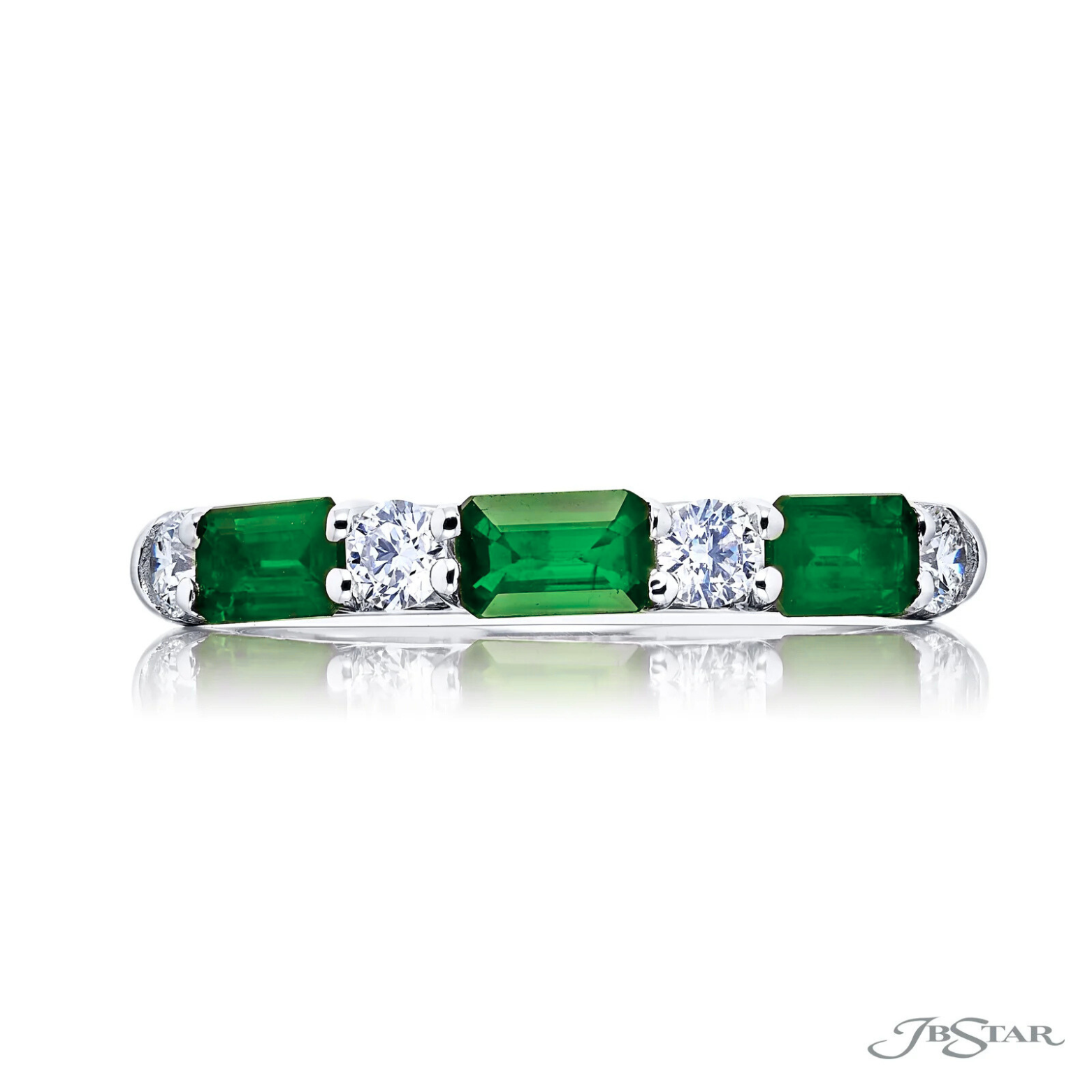 Alternating East-West Emerald Cut Emerald and Round Diamond Half-Band