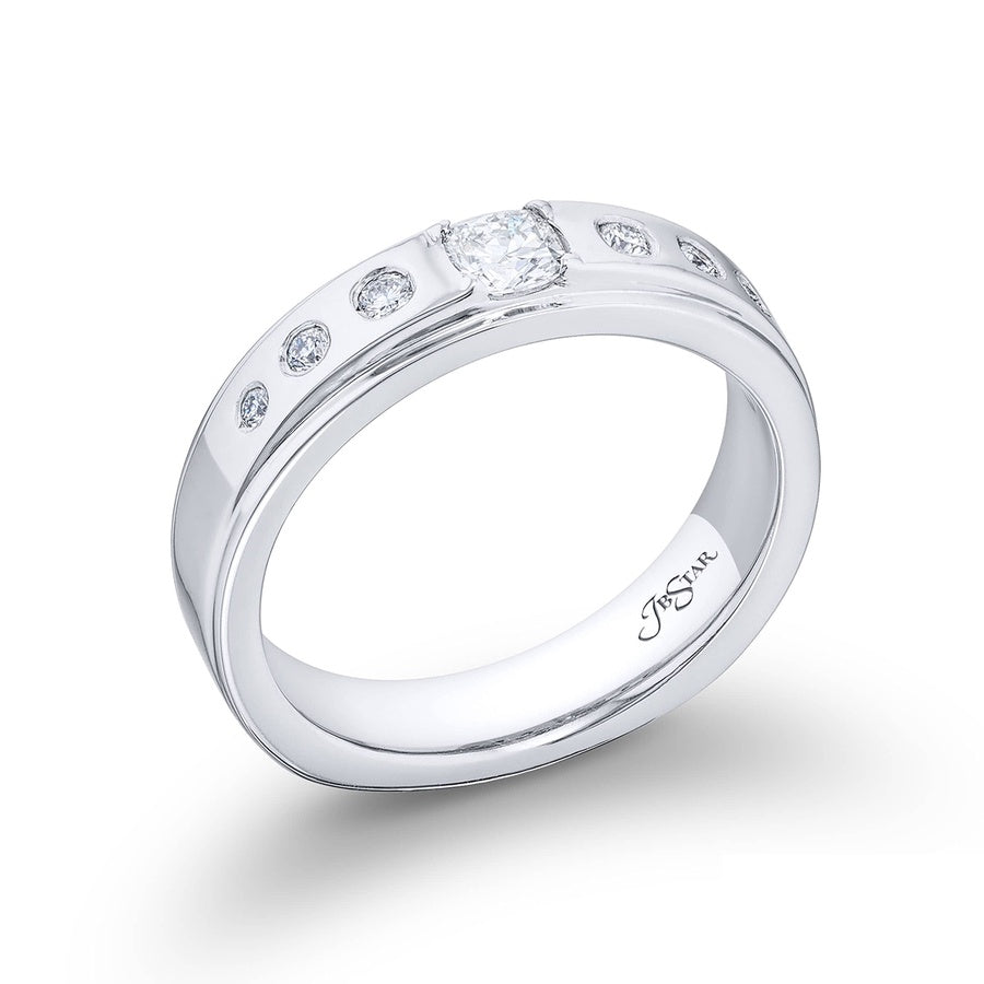 Platinum Cushion-Cut and Round Diamond Single-Row Bezel Set Men's Wedding Band