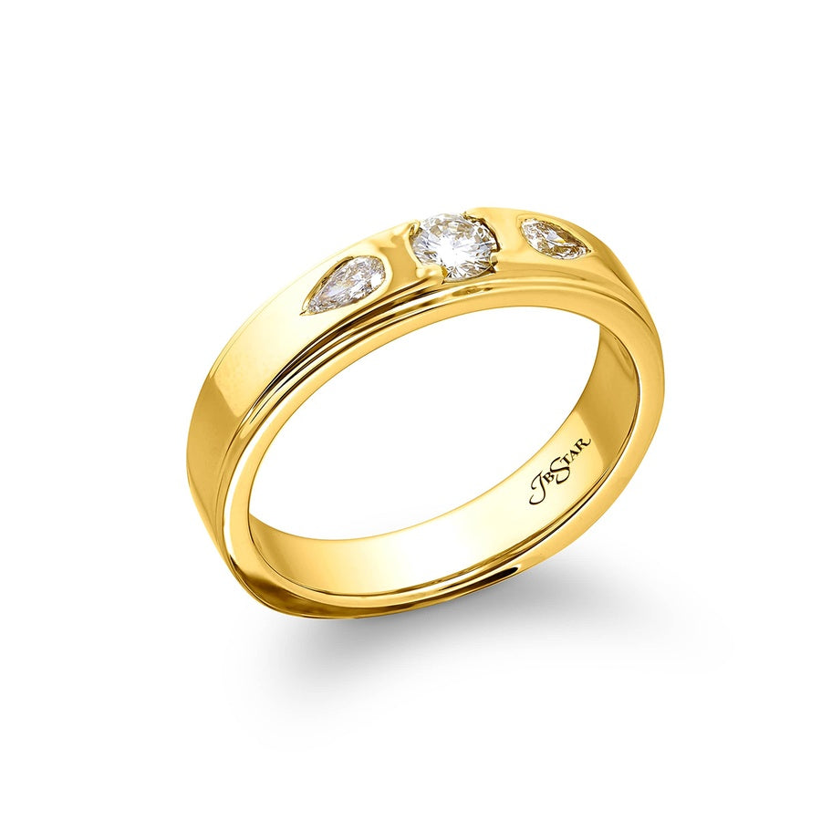 18K Yellow Gold Pear-Shaped Diamond Single-Row Bezel Set Men's Wedding Band