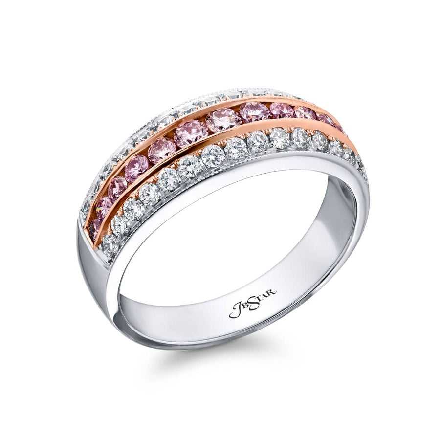 Platinum and 18K Pink Gold Round Fancy Pink Diamond Single-Row Band