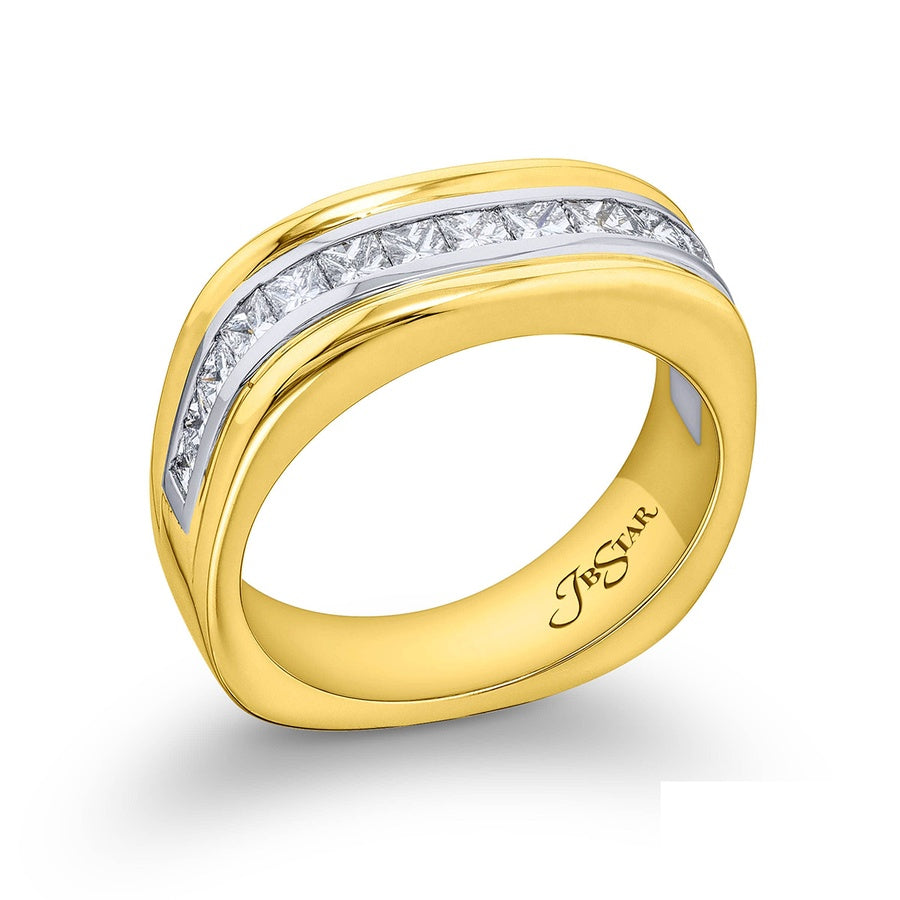 18K Yellow Gold Princess-Cut Diamond Single-Row Channel Set Men's Wedding Band