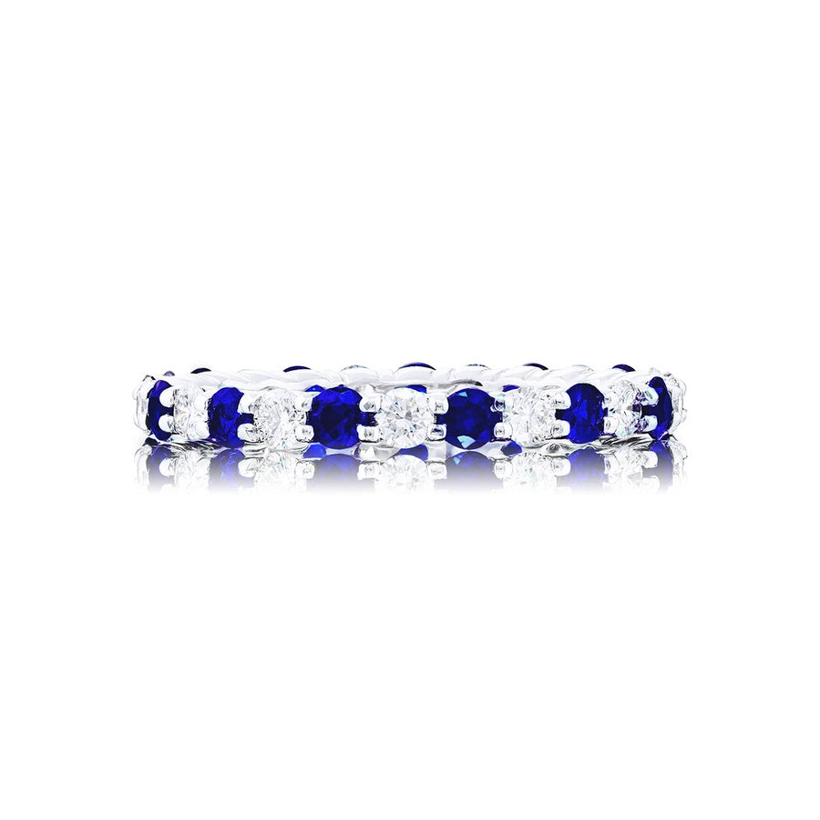 Platinum Round Diamond and Sapphire Eternity Band