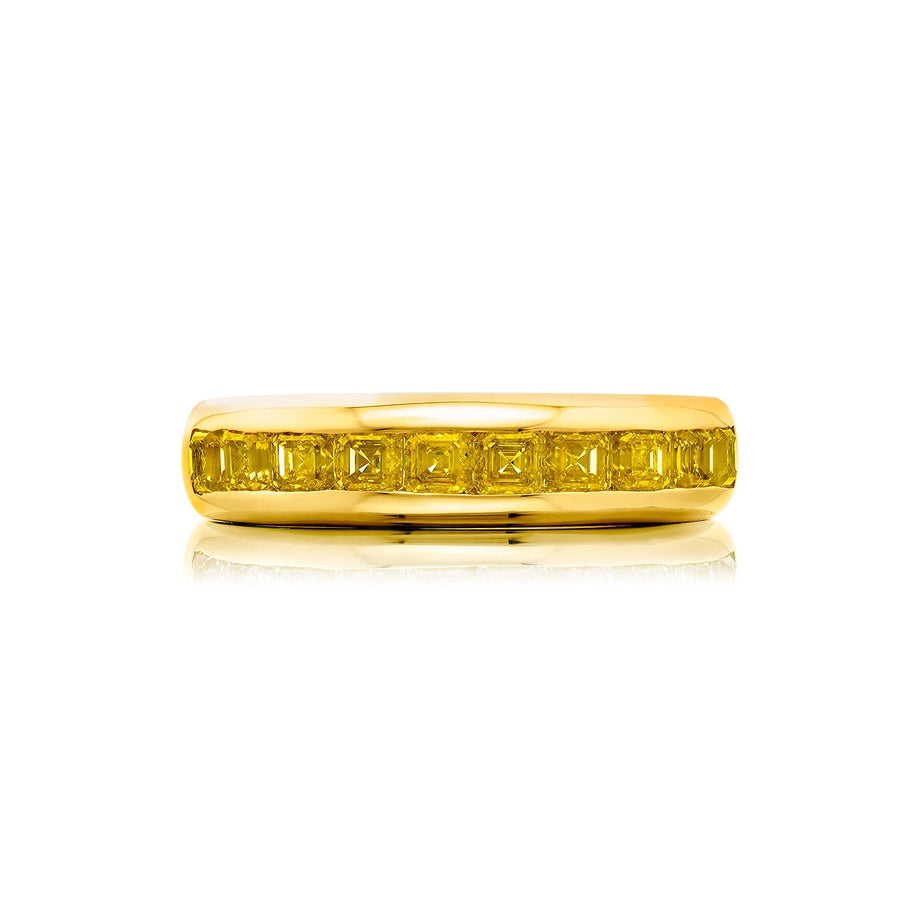 18K Yellow Gold Square Emerald-Cut Fancy Yellow Diamond Men's Ring