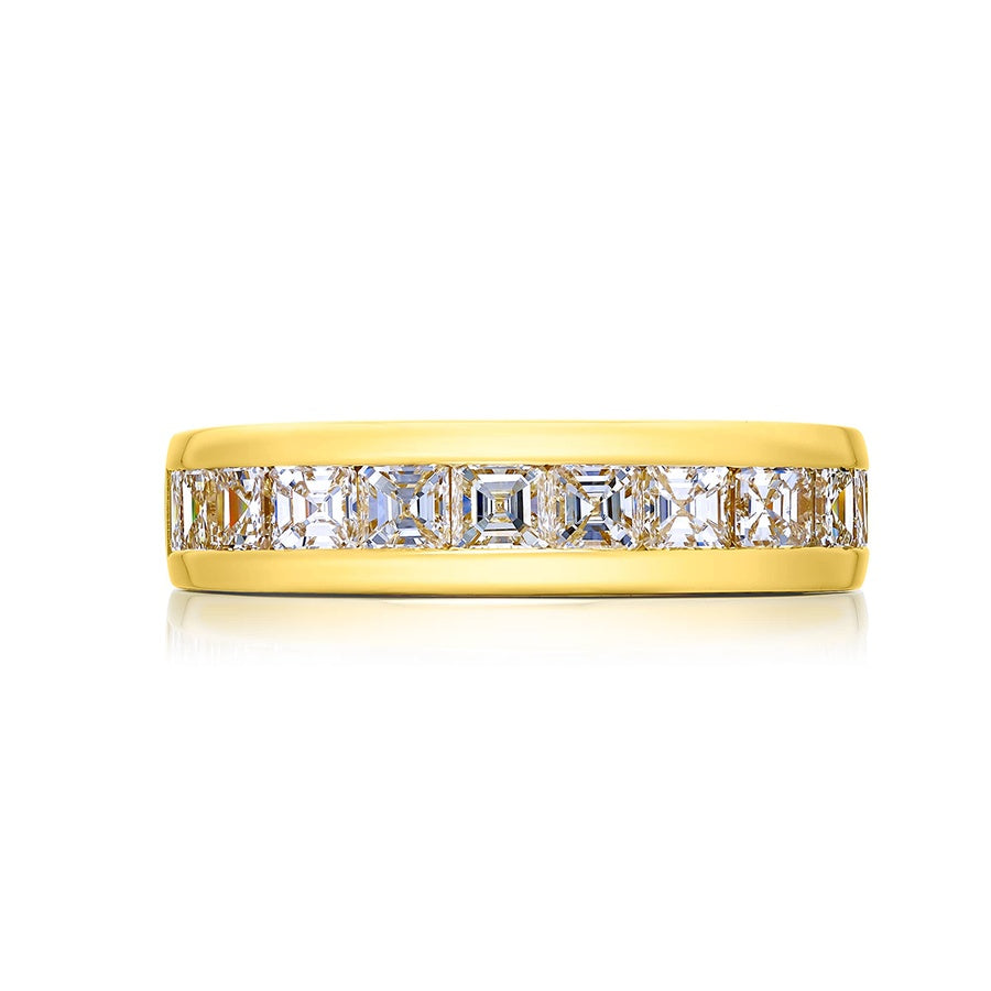 18K Yellow Gold Square Emerald-Cut Diamond Single-Row Channel Set Men's Wedding Band