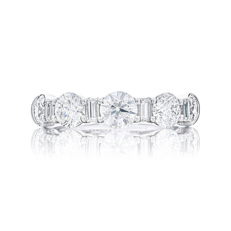 Platinum Straight Baguette and Round Diamond Single-Row Band