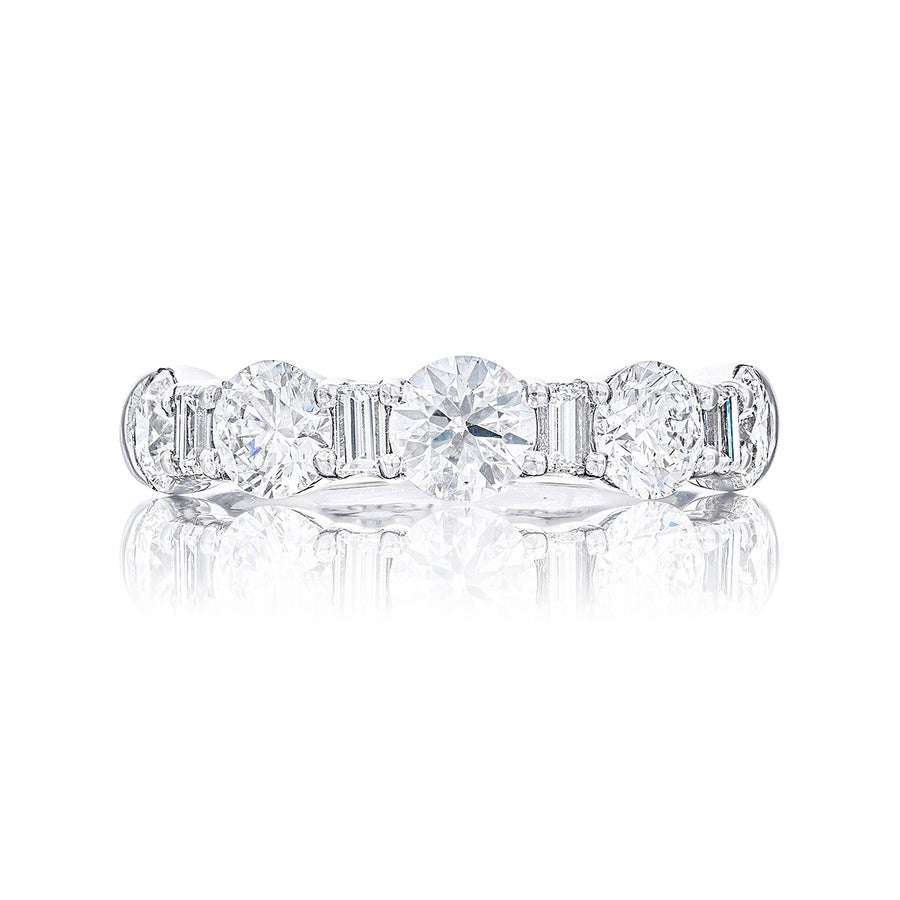 Platinum Straight Baguette and Round Diamond Single-Row Band