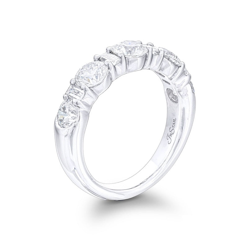Platinum Straight Baguette and Round Diamond Single-Row Band