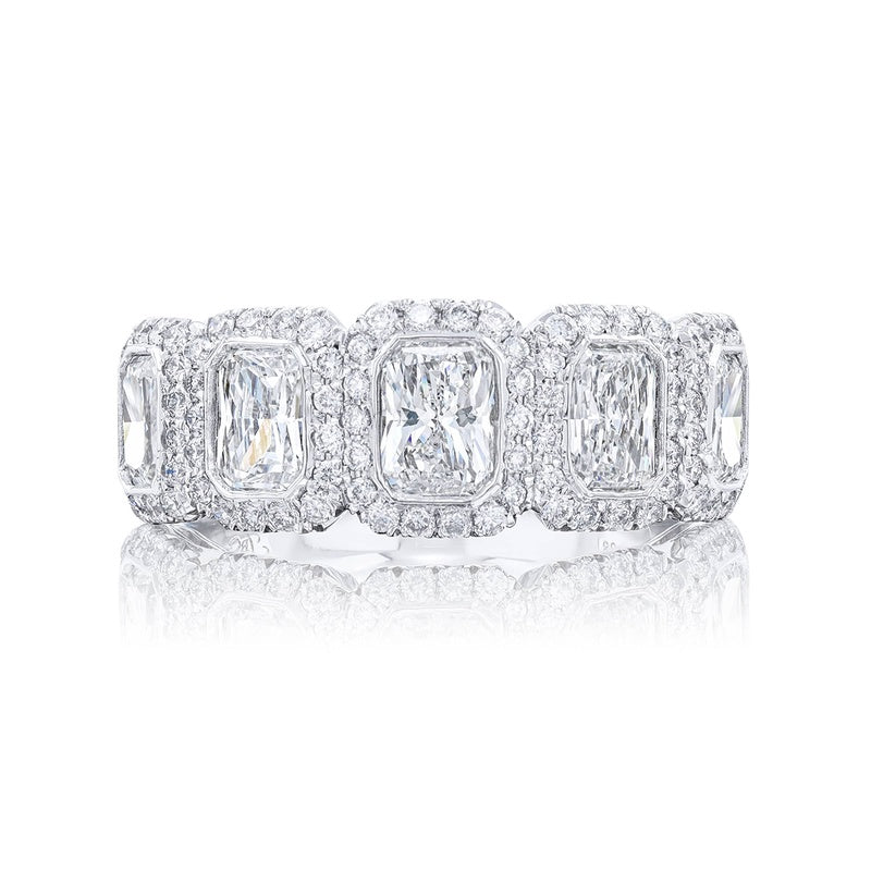 Platinum Radiant-Cut Diamond Single-Row Bezel Set Micro Pave Band