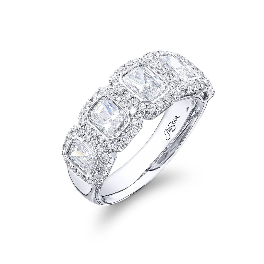 Platinum Radiant-Cut Diamond Single-Row Bezel Set Micro Pave Band