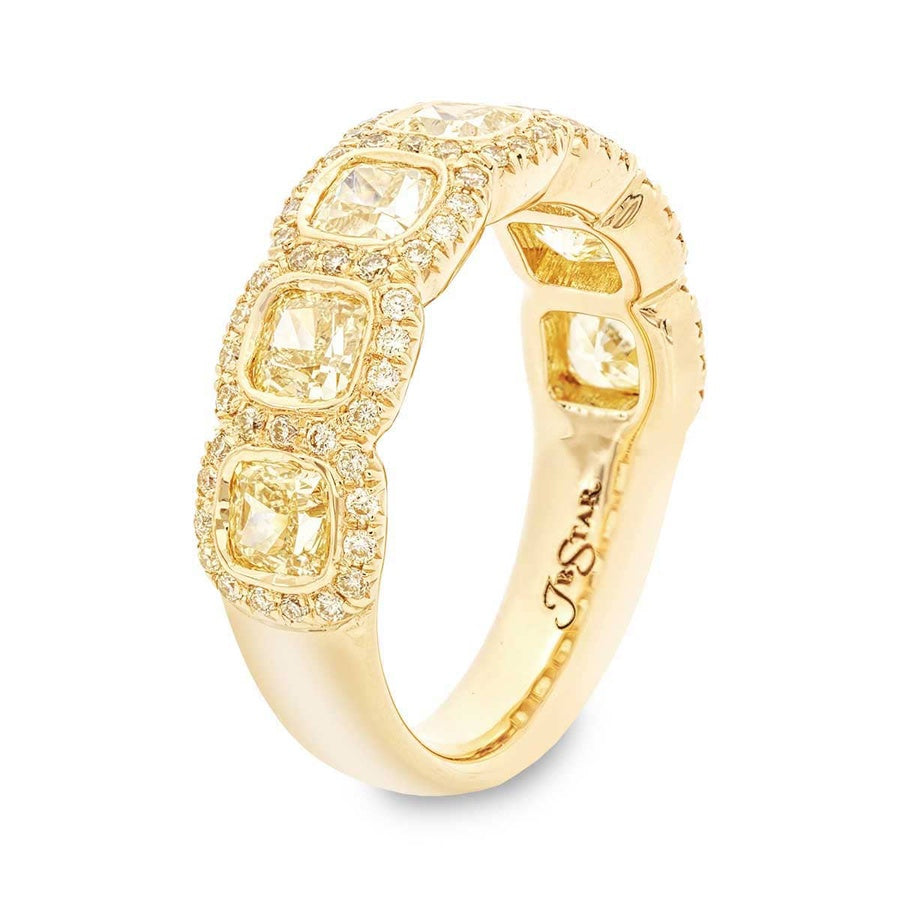 18K Yellow Gold Cushion-Cut Fancy Yellow Diamond Single-Row Bezel Set Micro Pave Band
