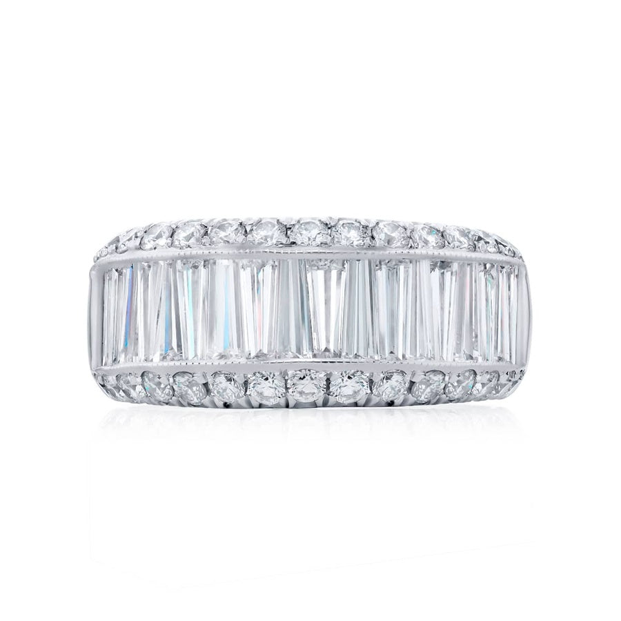 Platinum Tapered Baguette Diamond Single-Row Channel Set Micro Pave Band