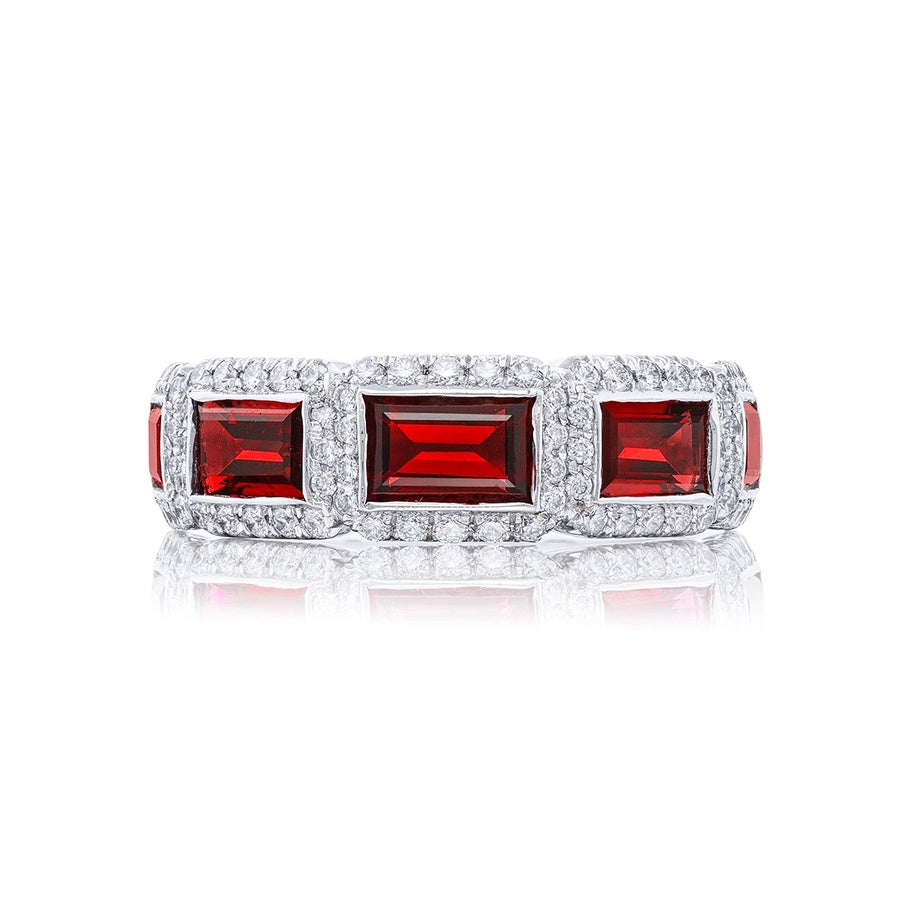 Platinum Straight Baguette Ruby Single-Row Bezel Set Micro Pave Band