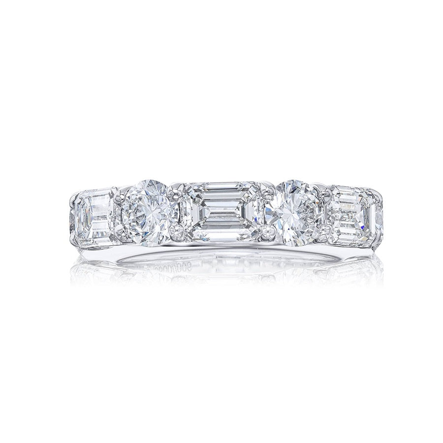 Platinum Emerald-Cut and Round Diamond Single-Row East-West Band