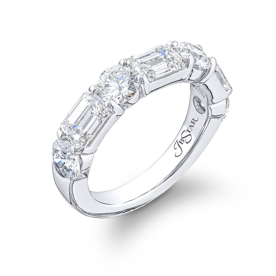 Platinum Emerald-Cut and Round Diamond Single-Row East-West Band