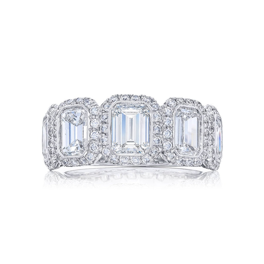 Platinum Emerald-Cut Diamond Single-Row Bezel Set Micro Pave Band