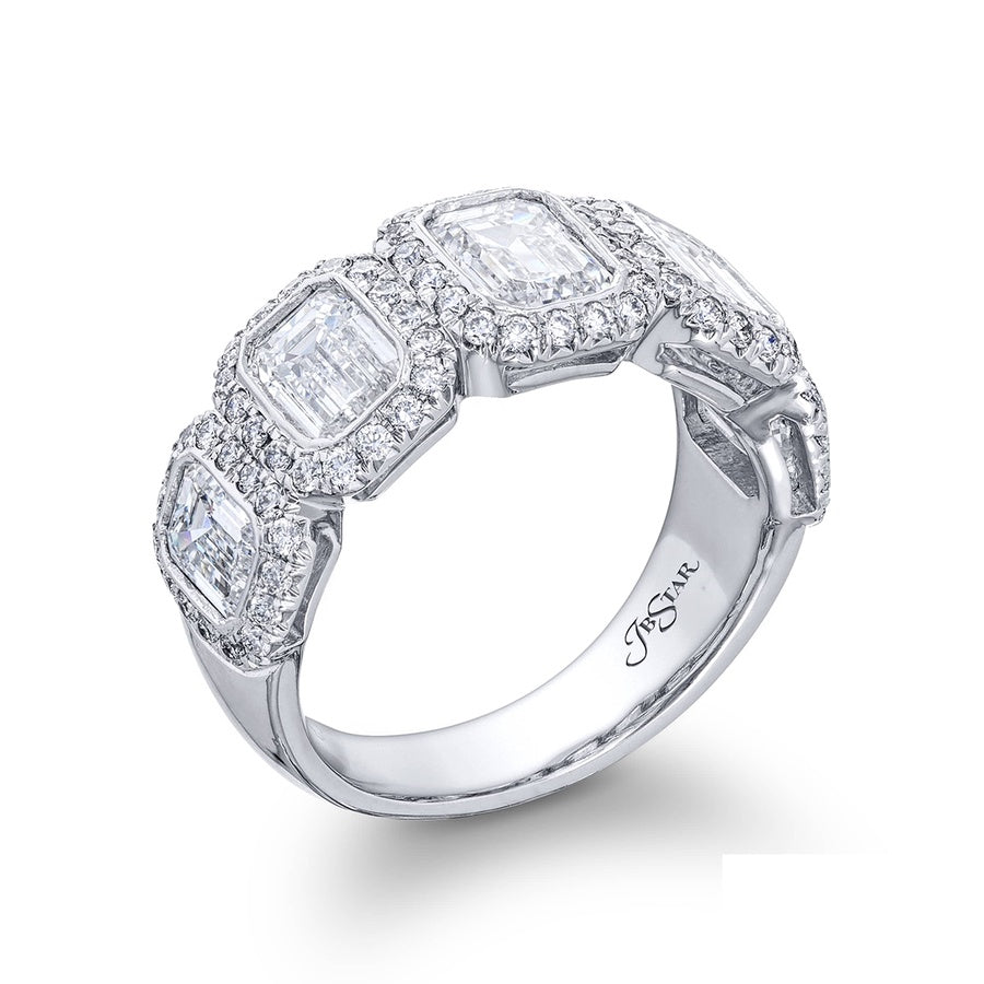Platinum Emerald-Cut Diamond Single-Row Bezel Set Micro Pave Band
