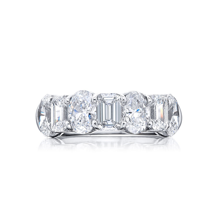 Platinum Emerald-Cut and Oval Diamond Single-Row GIA Certified Band