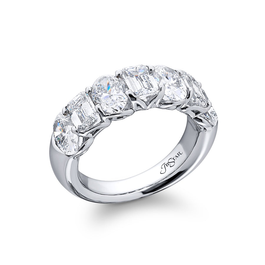 Platinum Emerald-Cut and Oval Diamond Single-Row GIA Certified Band