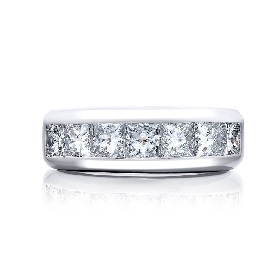 Platinum Princess-Cut Diamond Single-Row Channel Set Men's Wedding Band