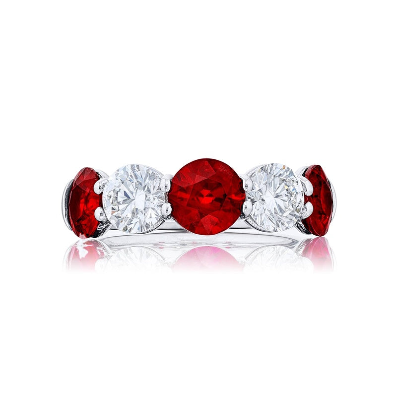 Platinum Round Ruby and Diamond Single-Row Band