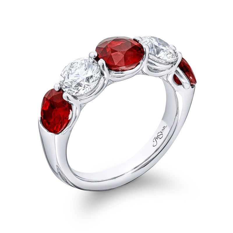 Platinum Round Ruby and Diamond Single-Row Band