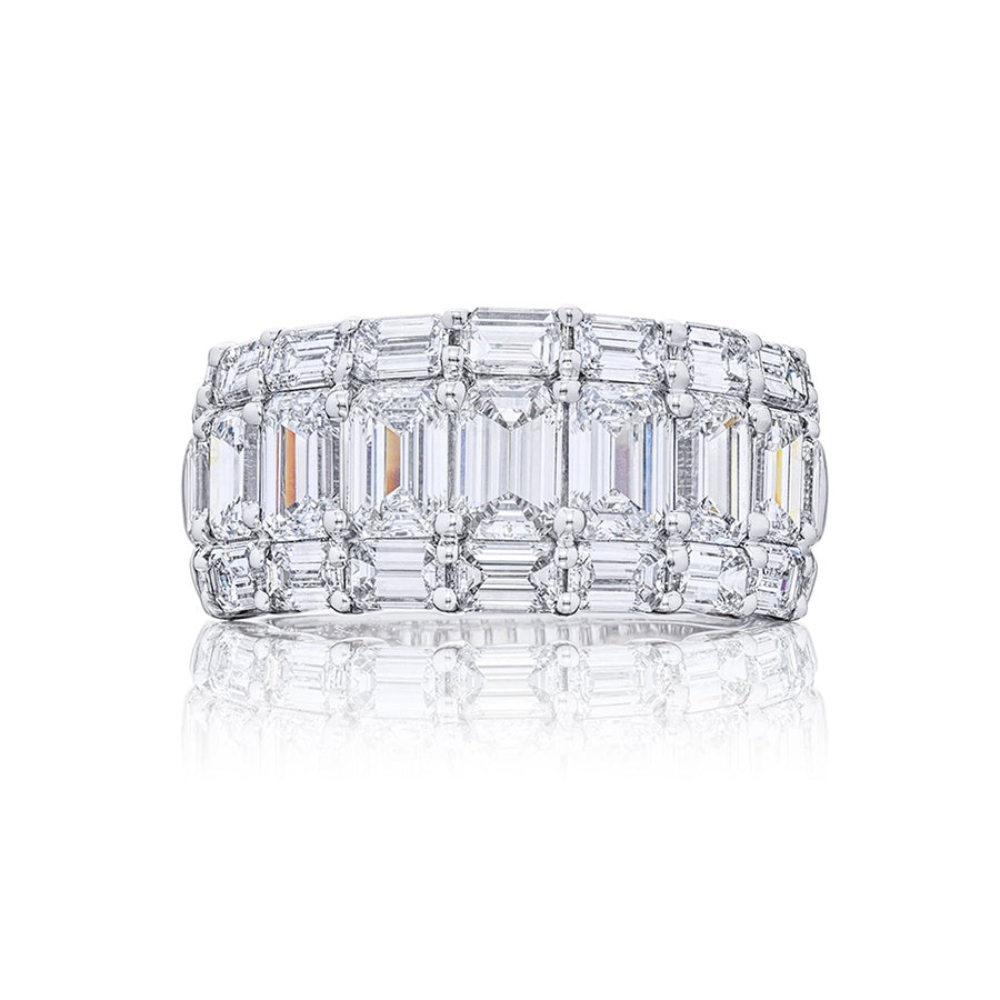 Platinum Emerald-Cut Diamond Three-Row Band