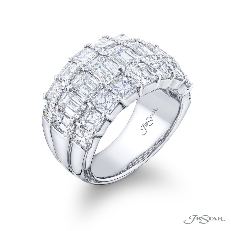 Classic Three-Row Diamond Band | Emerald-Cut & Square-Cut Design in Platinum