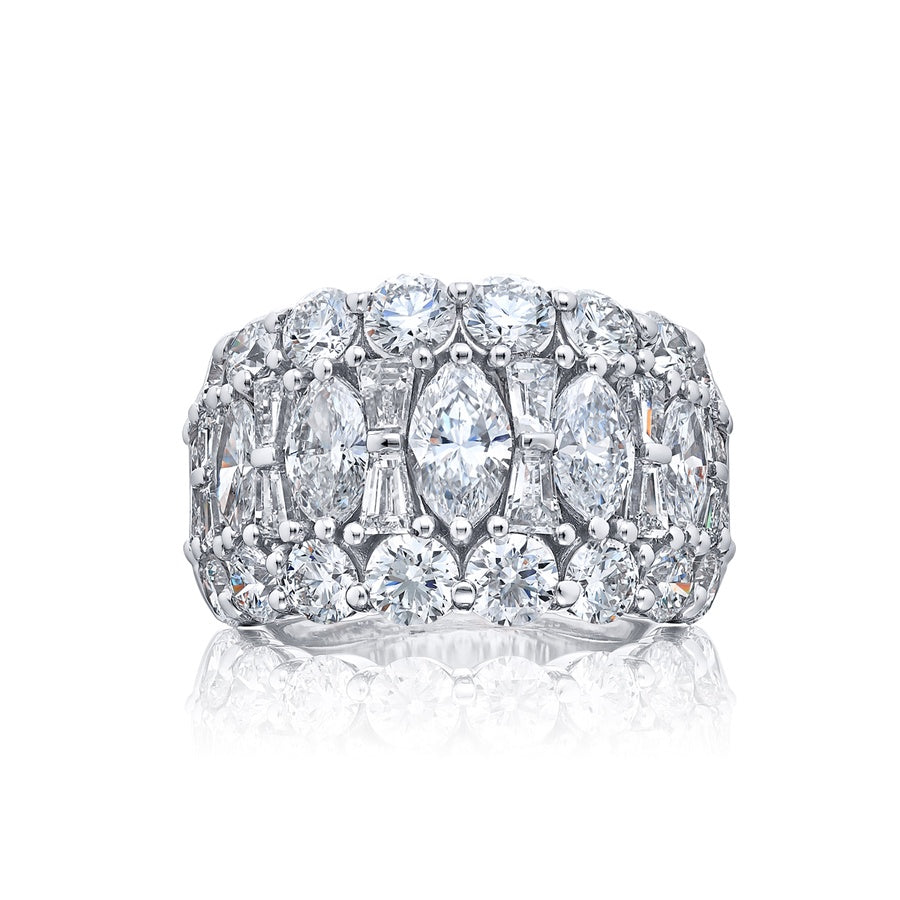 Platinum Marquise and Tapered Baguette Diamond Four-Row Band