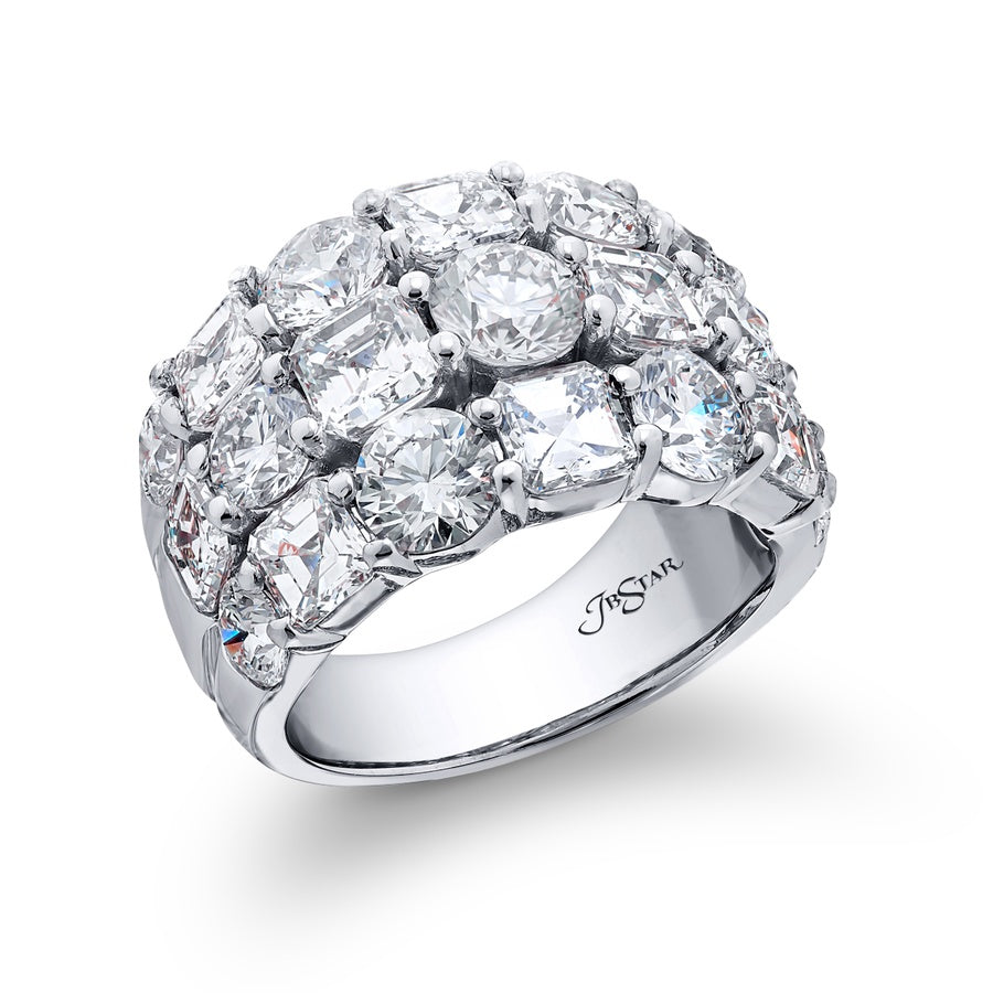 Platinum Round Diamond Three-Row Band