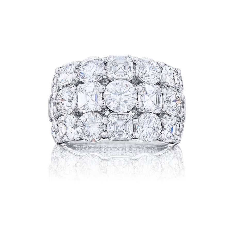Platinum Emerald-Cut Diamond Three-Row Band