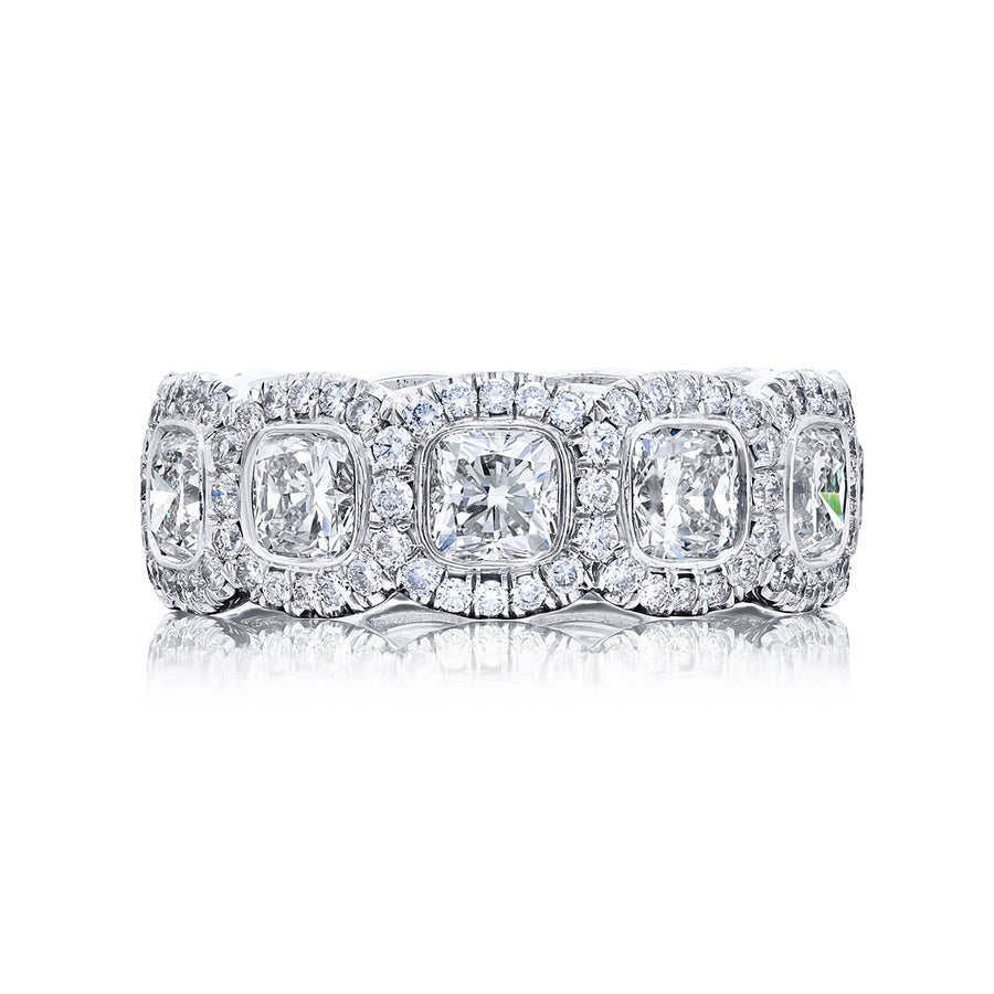 Platinum Cushion-Cut Diamond Bezel Set Eternity Band