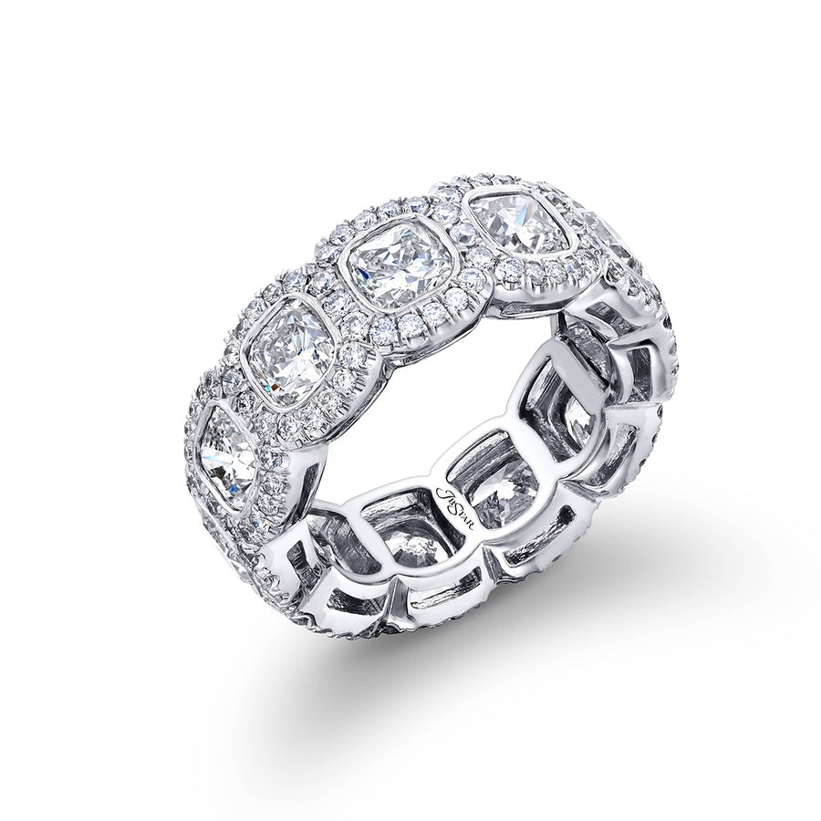 Platinum Cushion-Cut Diamond Bezel Set Eternity Band